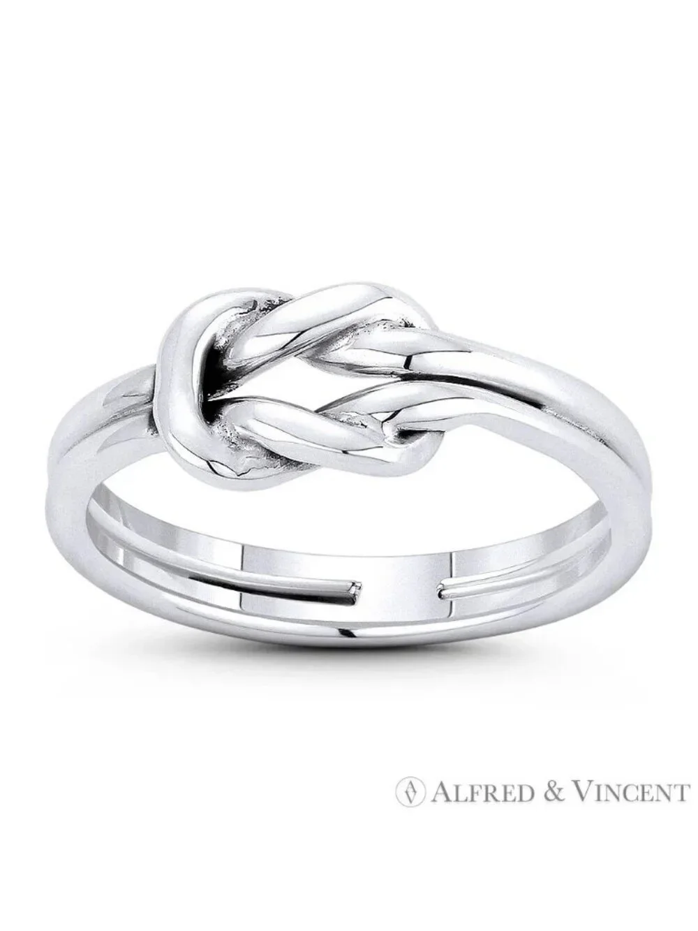 Square / Reef Loop Love Knot Charm Promise Ring in .925 Sterling Silver Size 8